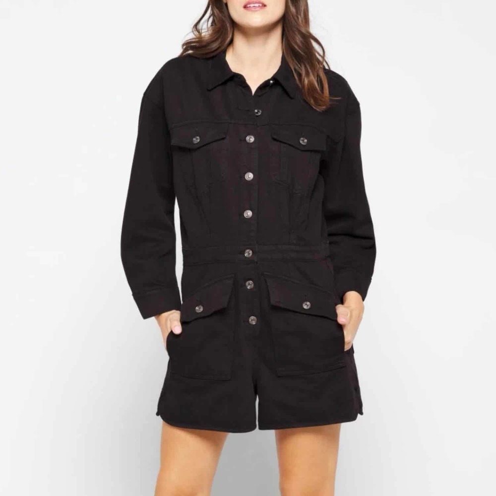 7 For All Mankind Surplus Denim Romper Black Size Medium